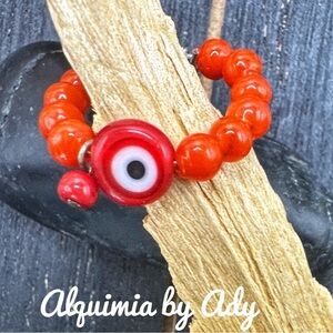 Alquimia Red Glossy Ring with Evil Eye Accents